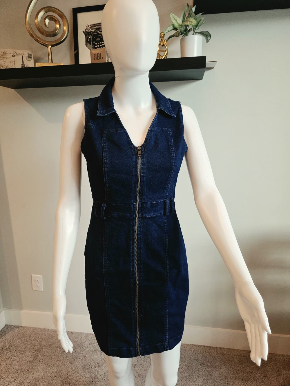 Derek Heart Dark Blue Denim Zip-Front Dress
